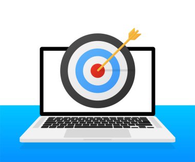 Çevrimiçi medya, hedef kitle, dijital pazarlama, mavi arkaplanda pazarlama simgeleri olan düz tasarım vektör kavramı.