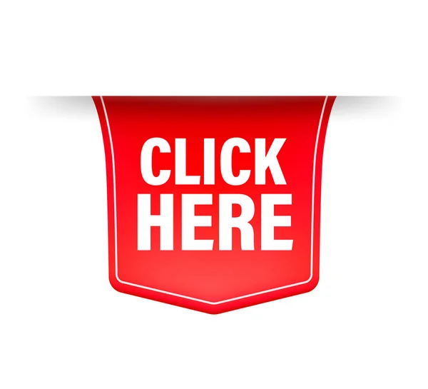 Icône avec cliquez ici ruban rouge sur fond blanc pour la conception de marketing web. Digne plat. Illustration vectorielle. — Image vectorielle
