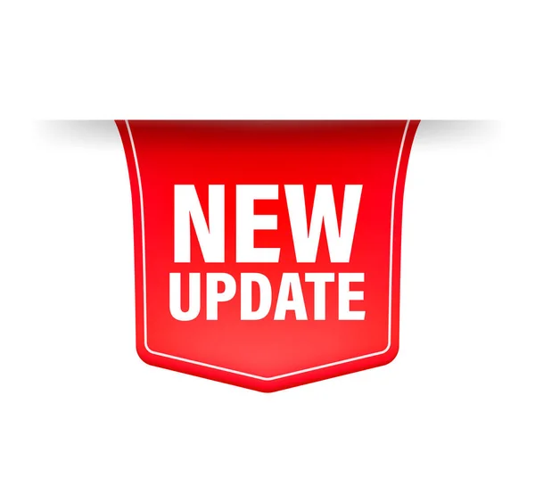 Nuovo nastro rosso di aggiornamento su sfondo bianco. Adesivo rosso. Illustrazione vettoriale. — Vettoriale Stock