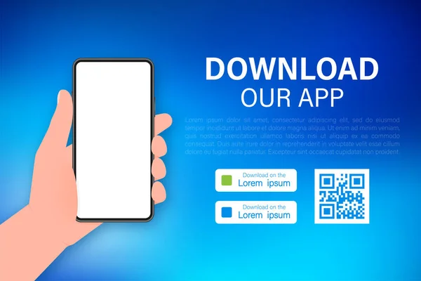 Scarica pagine. Applicazione mobile app. Concetto aziendale. Icona smartphone touch screen a mano. — Vettoriale Stock