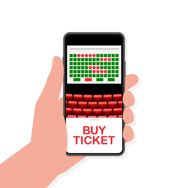 Online-Ticketkino mit Mobile App. Servicekonzept. Vektorillustration. — Stockvektor