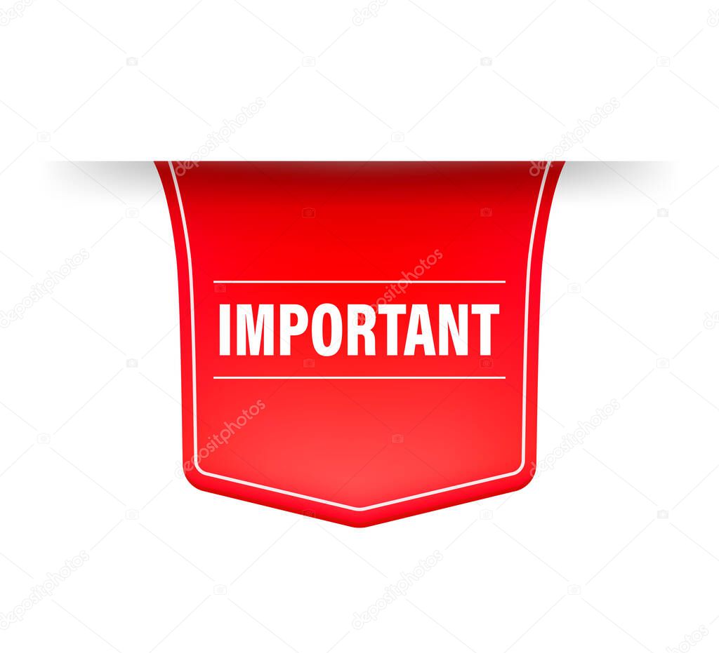 Important red banner in 3D style on white background. Vector illustration.