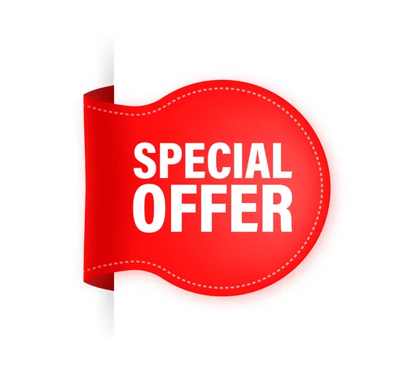 Özel teklif kırmızı kurdele ya da fiyat etiketi. Gerçekçi rozet. Vektör illüstrasyonu.