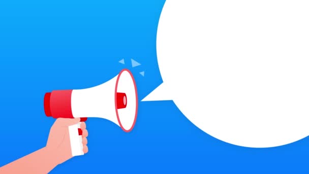 Top tips megaphone blue banner σε επίπεδο στυλ. Γραφικά κίνησης. — Αρχείο Βίντεο