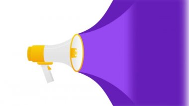 Beyaz arka planda üç boyutlu megafon afişini takip edin. Hareket grafikleri.