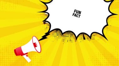 Komik bilgi geri bildirim megafonu sarı afiş 3 boyutlu. Hareket grafikleri.