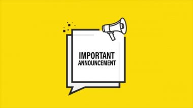 Düz stil önemli bir duyuru posteri olan megafon. Hareket grafikleri.