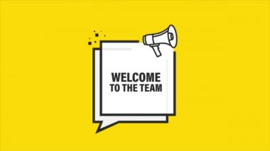 Beyaz arka planda 3 boyutlu sarı afiş takımına hoş geldiniz. Hareket grafikleri.