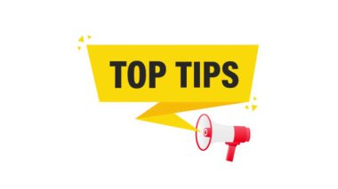 Üst uçlu megafon sarı afiş, beyaz arka planda 3 boyutlu. Hareket grafikleri.