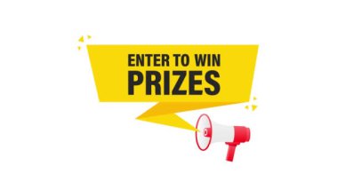 Ödülleri kazanmak için üç boyutlu sarı afiş takın. Hareket grafikleri.