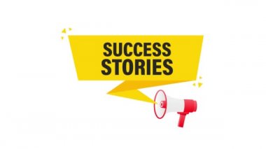 Başarı hikayeleri megafon sarı afiş. Hareket grafikleri.