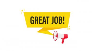 Beyaz arka planda 3 boyutlu sarı afiş ile harika bir iş çıkardınız. Hareket grafikleri.