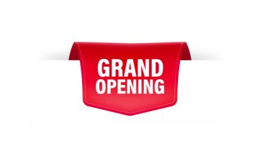 Büyük açılış kırmızı kurdelesi, beyaz arka planda 3 boyutlu. Hareket grafikleri.