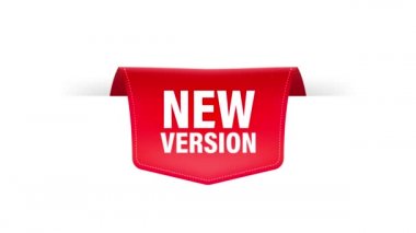 Beyaz arkaplanda yeni sürüm kırmızı etiket. Kırmızı bayrak. Hareket grafikleri.