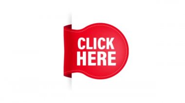 Web pazarlama tasarımı için beyaz arkaplanda kırmızı kurdeleye tıklayan simge. Düz tabaka. Hareket grafikleri.