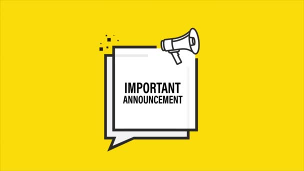 Megaphone with important announcement poster in flat style. Motion graphics. — Stock Video