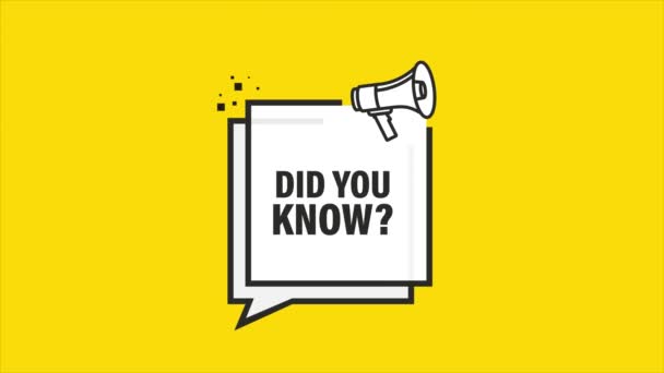 Yellow megaphone with Did you know. Motion graphics. — Stock Video