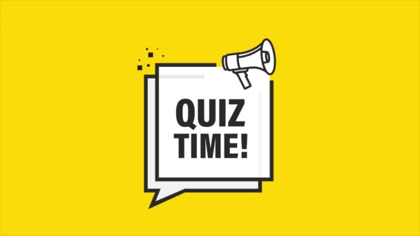 Quiz tempo megafone banner amarelo em estilo plano. Gráficos de movimento. — Vídeo de Stock