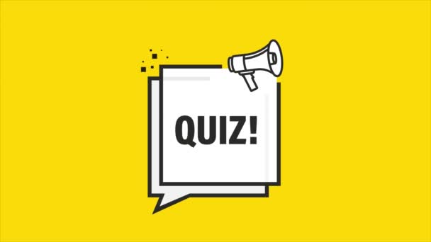 Quiz megafon gul banner i platt stil. Högtalare. Rörlig grafik. — Stockvideo