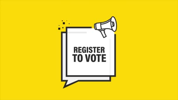 Regisztráljon szavazni megafon sárga banner. Mozgókép. — Stock videók