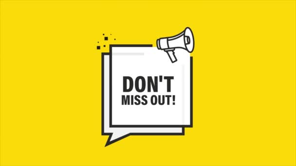 Do not miss out megaphone yellow banner. Motion graphics. — Stock Video