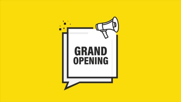 Grand opening yellow banner in flat style. Motion graphics. — Stock Video