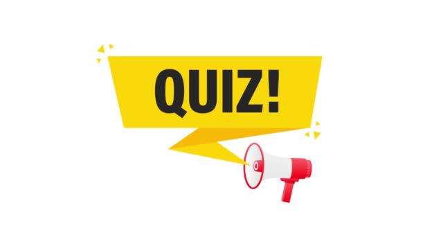 Quiz megafone banner amarelo em estilo 3D sobre fundo branco. Gráficos de movimento. — Vídeo de Stock