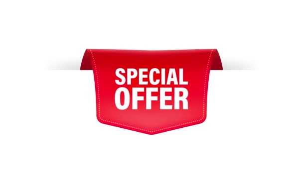 Special Offer red ribbon or price tag. Realistic badge. Motion graphics. — Stock Video