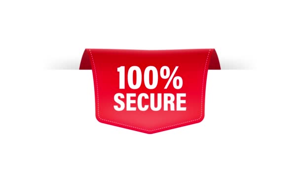 Icon with red 100 secure ribbon for concept design. Business concept. Data protection. Motion graphics. — Stock Video