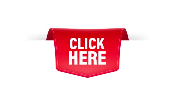 Ikoon met klik hier rood lint op witte achtergrond voor web marketing design. Platte heerschappij. Bewegingsgrafiek. — Stockvideo