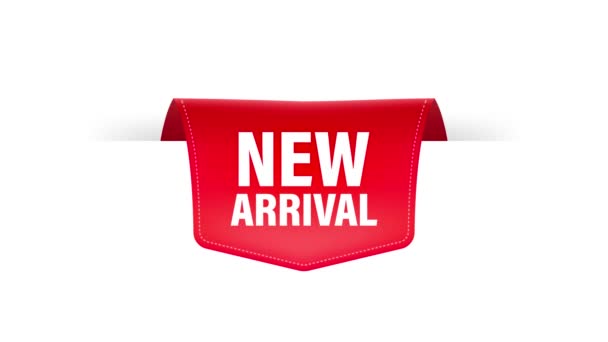 Neue Ankunft rotes Etikett auf weißem Hintergrund. Neue Kollektion. Bewegungsgrafik. — Stockvideo