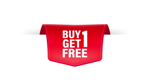 Buy 1 Get 1 Red ribbon on white background. illustration. Motion graphics. — Stock Video