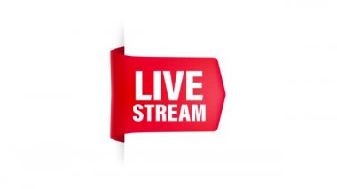 Canlı yayın kırmızı kurdele beyaz zemin üzerinde düz stil. Video oynat. Web medyası. Hareket grafikleri.