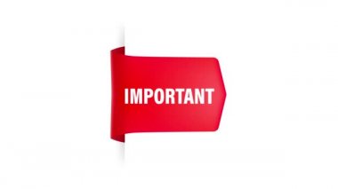 Beyaz arka planda 3 boyutlu önemli kırmızı pankart. Hareket grafikleri.