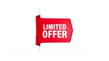 Klasik tarzda kırmızı limitli teklif. Çıkartma tasarımı. İndirim, indirim, özel teklif konsepti. Hareket grafikleri.