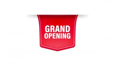 Büyük açılış kırmızı kurdelesi, beyaz arka planda 3 boyutlu. Hareket grafikleri.