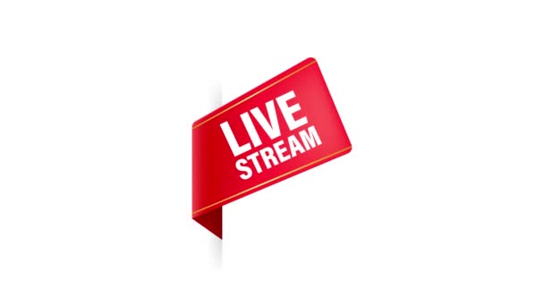 Live stream red ribbon in flat style on white background. Play video. Web media. Motion graphics. — Stock Video