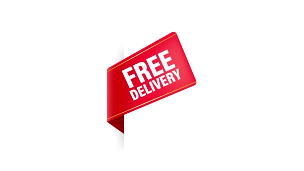 Free delivery red ribbon on white background. Motion graphics. — Stock Video