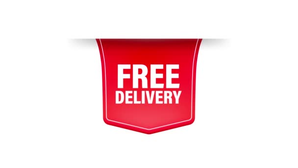 Free delivery red ribbon on white background. Motion graphics. — Stock Video