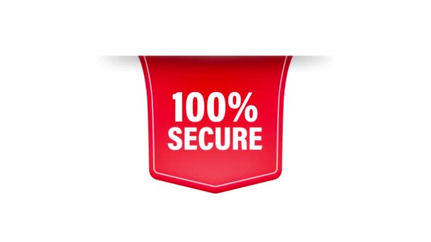 Icon with red 100 secure ribbon for concept design. Business concept. Motion graphics. — Stock Video