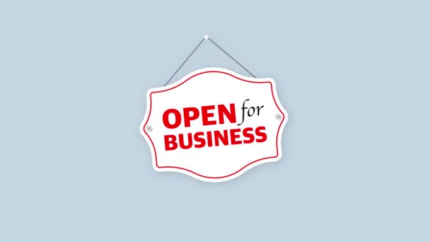 Open for business sign. Flat design for business financial marketing banking. Motion graphics. — Stock Video