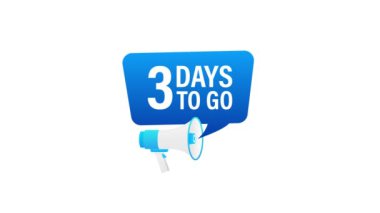 Hoparlör. Erkek eli megafon tutuyor ve üç gün kaldı. İş, pazarlama ve reklam afişi. Hareket grafikleri.