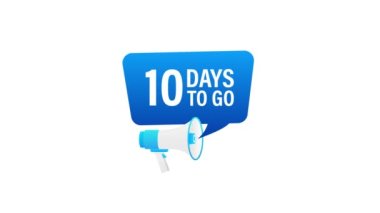 Hoparlör. Erkek eli megafonu tutuyor ve 10 gün kaldı. İş, pazarlama ve reklam afişi. Hareket grafikleri.