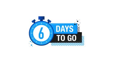 6 Gün Kaldı Zamanlayıcı Etiketi, mavi amblem pankartı. Hareket grafikleri.