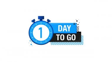 1 Gün Kaldı Zamanlayıcı Etiketi, mavi amblem pankartı. Hareket grafikleri.