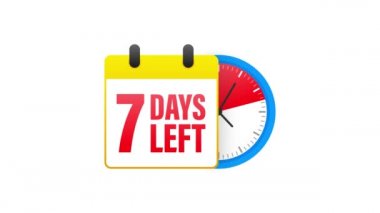 7 Gün Kaldı Zaman Etiketi, mavi amblem pankartı. Hareket grafikleri.