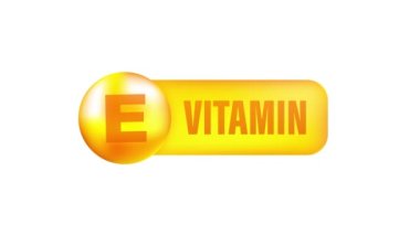 Gri arka planda gerçekçi bir düşüşü olan E vitamini. Vitamin parçacıkları ortada. Hareket grafikleri.