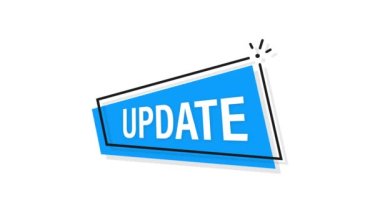 Beyaz arka plandaki mavi etiketi güncelleme zamanı. Mavi bayrak. Hareket grafikleri.