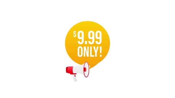 Aanbieding 9.99 Dollars Alleen bieden Badge Sticker Design in platte stijl. Bewegingsgrafiek. — Stockvideo