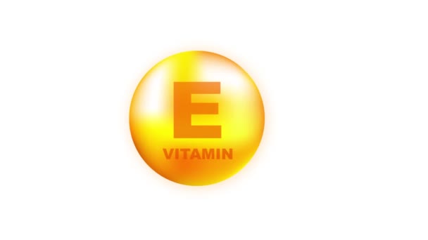 Vitamin E mit realistischem Tropfen auf grauem Hintergrund. Partikel von Vitaminen in der Mitte. Bewegungsgrafik. — Stockvideo